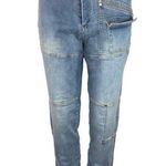 Maniere De Voir Blue Cut-Out High Rise Straight Leg Medium Wash Denim Jeans 10 Photo 0
