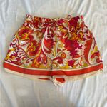 ZARA High Waist Floral Silk Feeling Shorts Red and Orange Paisley XS Photo 1