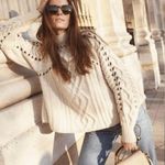 Ba&sh  Eba Turtleneck Cable Knit Wool Blend Pullover White Cream Red Size M Photo 2