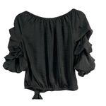 CeCe  Off Shoulder Blouse Womens S Black Tiered Balloon Sleeve Boho Chic Romantic Photo 3