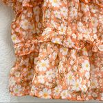 Moa Moa Peach Floral Chiffon Sheer Puff Sleeve Square Neck Crop Blouse Top XL Photo 2