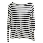 Old Navy Black & Ivory Stripe 3/4 Sleeve with Tie Detail Top Size M Photo 2