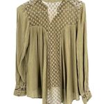 Free People  The Best Blouse Button Down OLIVE Green Gauze Long Sleeve Blouse Top Photo 5