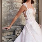 LO’ ADORO Nude Blush Corset Bodice Brocade Elegant Lace Wedding Dress Size 12 Photo 9