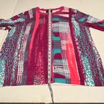 Bob Mackie  Womens SZ 1X Pink Blue Long‎ Sleeve Cardigan Sweater Full Art To Wear Photo 6