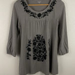 Garnet Hill Folkloric Embroidered Knit Top Charcoal Gray Size Small Photo 0