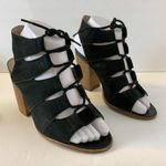 Hinge  Black Leather Lace Up Drea Heeled Sandals Photo 0