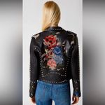 BLANK NYC  Budding Romance Vegan Leather Embroidered Rose Spiked Moto Jacket NEW Photo 4