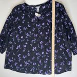Catherines NWT Butterfly Button Down Shirt 3X Roll Tab Sleeve Lightweight Boho Photo 7
