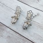 Vintage Clip On Earrings 1.5" Clear Gem Dangle Photo 3