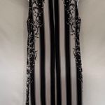 Bar III  Stripe Shift Dress Sz M Black Cream Floral Mod Retro Chic Cocktail 60s Photo 3