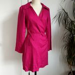 Mango MNG  Linen Wrap Dress Hot Pink Long Sleeve Casual Party Dress Size‎ S Photo 6