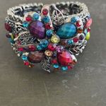Vintage Estate Floral Stretch Bracelet W/ Pink Blue Green & Yellow Gemstones Photo 5