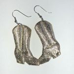 Gold Tone Fabric Cowboy Boot Earrings Silver Photo 4