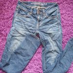 American Eagle  Outfitters super stretch super low jegging AEO denim jeans in dark wash blue size 00 short. Photo 11