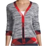 Tory Burch Arielle Cardigan Contrast Trim Navy Blue Red Ivory XS Photo 0