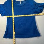 Free People • Babes Only Open Knit Ruffle Short Sleeve Sweater Blue Size Medium Photo 7