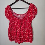 No Boundaries  Blouse Juniors Twist Front Smocked Top Brilliant Red Bandana Print Photo 1