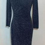 Shoshanna  Sparkly Black Fitted Bodycon Long Sleeve Midi Length Cocktail Dress Photo 0