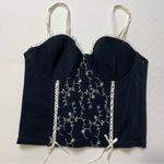 Black Bustier Top with White Embroidery size 36C Black Photo 0