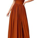 Long Bridesmaid Dress with Slit Pockets Chiffon Formal Dress for Women 12 Orange Photo 0