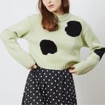 Tibi  Intarsia Cropped Pullover Pistachio Black Spotted Sweater Extra Small Photo 0
