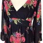 Betsey Johnson Bambi Dress Black Floral Bell Sleeve Ruffle Mini Photo 3