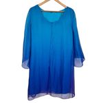 Tahari Blue Teal Ombre Chiffon Cape Overlay Shift Dress size 8 Photo 7