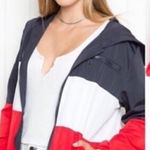 Brandy Melville Red White and Blue Colorblock Zip Up Jacket Women’s Medium Photo 0