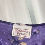 California Dynasty Vintage Large Floral Satin Bow Side Slit Chemise Slip Dress Purple Photo 4