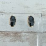 Vintage Clip On Earrings Small 5/8" Black Elongated Oval Photo 1