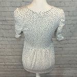 Monteau Blouse w Puffy Ruched Sleeves White w Black Polka Dots-Medium Photo 1