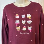 LC Lauren Conrad Lauren Conrad Feline Fine Cat Sweatshirt Womens S Burgundy Cozy Lounge Chic Photo 2