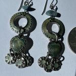 925 Silver Green Shimmer Enamel Dangle Earrings Photo 1