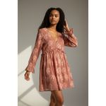 Altar'd State Dusty Rose Floral Embroidered Ruffle V Neck Mini Dress Long Sleeve Photo 12
