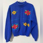 Liz Sport Vintage  womens size small Floral Knit pullover Sweater blue stitching Photo 13