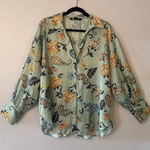ZARA  Mint Green Paisley Floral Long Sleeve Button Down Shirt Boho Flowy Large Photo 0