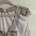 J.Crew  Pale‎ Pink Brown Embroidered Cotton Poplin Boho Top Tie Front MEDIUM Photo 11