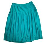 Vintage 80s Pull On Midi Skirt XL Turquoise Blue Pleated Elastic Waist USA Photo 2