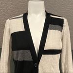Halogen  Cardigan Sweater Merino Wool Striped Black Gray Cream Large L Photo 8