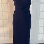Eliza J Jeweled Neckline Sleeveless Side Ruched Navy-Blue Long Gown Size 4 Photo 0