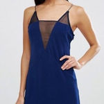 AQ/AQ  Montana Mini Dress in Patriot Blue Spaghetti Strap Plunge Mesh NWT Size 0 Photo 0