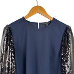 J.Crew  Black Sequin Sleeve Crepe Blouse in Navy Size Medium Holiday Preppy Photo 2