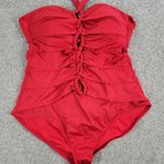 Apt. 9  One Piece Swimsuit Womens @L Red Woven Braided Halter Strap Rouched Photo 11