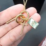 Gold Tone Religion Cross Spiritual Necklace 10" Dangle Charm Photo 3