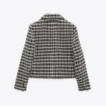 ZARA  Luxury Ecru/Black Textured Long Sleeves Lapel Collar Short Blazer Sz M Photo 7