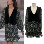 ZARA Dress Floral Printed with Black Vest Velvet Layered Long Sleeve Size Small Photo 1