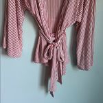 LAKE Pajama DreamModal Kimono Robe Wrap Top Red and White Striped Medium Photo 5