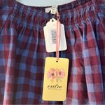 Entro Blue & Purple Checkered Puff Sleeve Top | Size M | New With Tags Photo 2