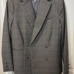 Frame  Double Breasted Blazer Tan Multi Size 4 Women Plaid Wool Long Sleeve Photo 6